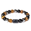 Natural Obsidian & Tiger Eye & Synthetic Hematite Stretch Bracelet PW-WG4576E-17-1