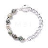 Natural Mixed Stone Round Beaded Bracelets Set with Curb Chain for Men Women BJEW-TA00048-10