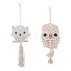 Crafans Owl Cotton Rope & Wood Beads Wind Chime Pendant HJEW-CF0001-05-1