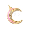 Moon Rack Plating Brass Micro Pave Cubic Zirconia Enamel Pendants KK-G504-06G-02-1