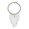 Two Tone Alloy Sun and Chain Tassel 2-Strand Bib Necklaces with CCB Plastic Beads for Women WG233F9-01-1