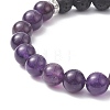 Natural Lava Rock & Mixed Gemstone & Alloy Rose Beaded Stretch Bracelets BJEW-JB09401-4