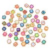 CCB Plastic Frame with Polymer Clay Letter Beads Square Links Connector Charms KK-D103-07G-1