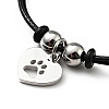 304 Stainless Steel Heart with Paw Print Charm Bracelet with Waxed Cord for Women BJEW-A125-23-4