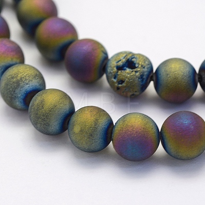 Electroplate Natural Druzy Agate Beads Strands G-G708-6mm-07-1