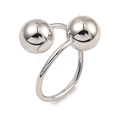 Rack Plating Brass Round Ball Beded Open Cuff Rings RJEW-D009-03P-1