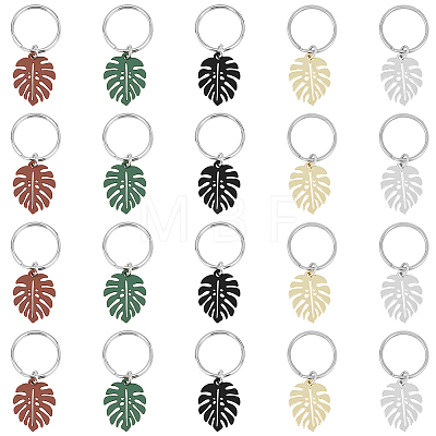 4 Sets Monstera Leaf Alloy Pendant Keychain KEYC-FH0001-40-1