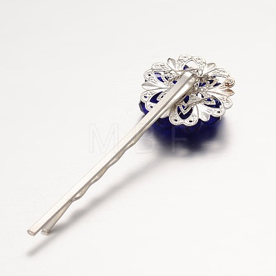 Brass Electroplate Glass Bead Flower Hair Bobby Pins PHAR-JH00048-1