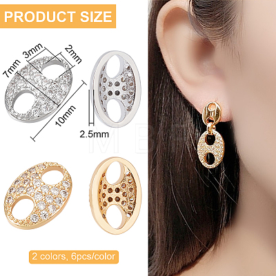 12Pcs 2 Colors Brass Micro Pave Clear Cubic Zirconia Connector Charms KK-BC0010-28-1