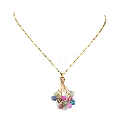 Natural Multicolor Tourmaline Beaded Colorful Dice Balloon Pendant 304 Stainless Steel Cable Chain Necklaces for Women NJEW-JN06123-1