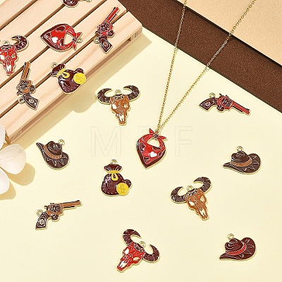 16Pcs 8 Styles West Cowboy Alloy Enamel Pendants ENAM-YW0009-30-1