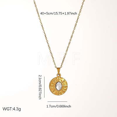 304 Stainless Steel Crystal Rhinestone Textured Geometric Pendant Necklaces for Women WG1D719-01-1