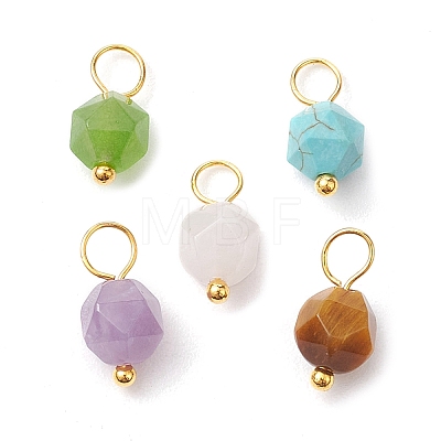 Faceted Natural Mixed Gemstone Star Cut Round Charms PALLOY-JF02723-02-1