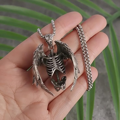 Punk Style Alloy Gothic Skeleton Angel Pendant Box Chain Necklaces for Men FS-WG22DE5-01-1