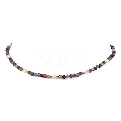 Dyed & Heated Faceted Round Natural Agate and Cultured Freshwater Pearl Beaded Necklaces for Women NJEW-JN06240-04-1