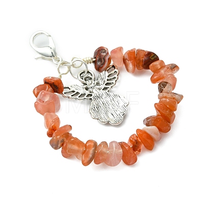 Angle Themed Natural Red Agate & Red Aventurine & Fluorite Pendant Decoration HJEW-JM02894-1