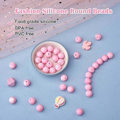 100Pcs Silicone Beads Round Rubber Bead 15MM Loose Spacer Beads for DIY Supplies Jewelry Keychain Making JX461A-1