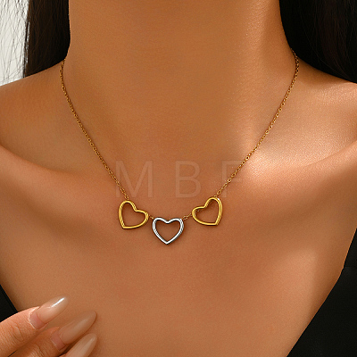 Two Tone Stainless Steel Triple Heart Pendant Necklaces for women OL9793-1