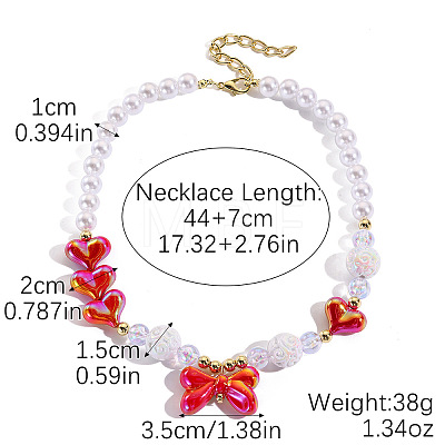 CCB Plastic Bowknot  Heart & Round Imitation Pearl Beaded Necklaces with Alloy Clasps for Women FS-WGB3FE7-02-1