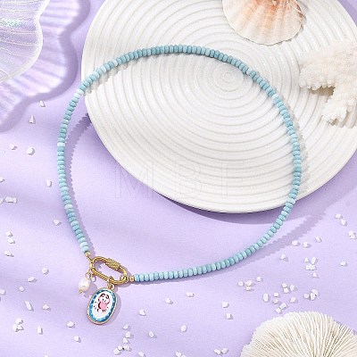 304 Stainless Steel Pendant Dyed Glass Rondelle Beaded Necklaces for Women NJEW-JN06540-03-1