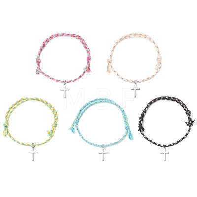 201 Stainless Steel Cross Charm Bracelets BJEW-JB13463-1