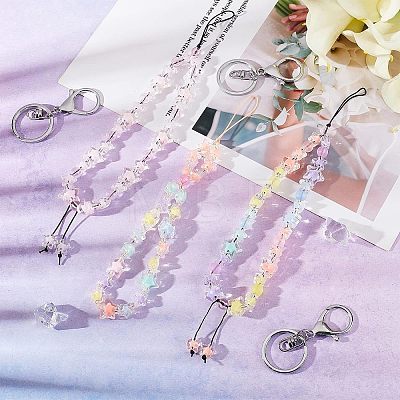 Olycraft 3Pcs 3 Style Transparent Acrylic Beads and Glass Seed Beads Mobile Strap KEYC-OC0001-18-1