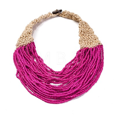 Bohemia Style Multi-strand Glass Seed Beaded Bib Necklaces for Women NJEW-G149-01B-1