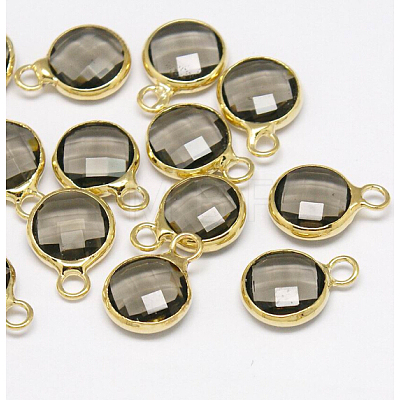 Golden Tone Brass Glass Flat Round Charms GLAA-M003-A-07G-1