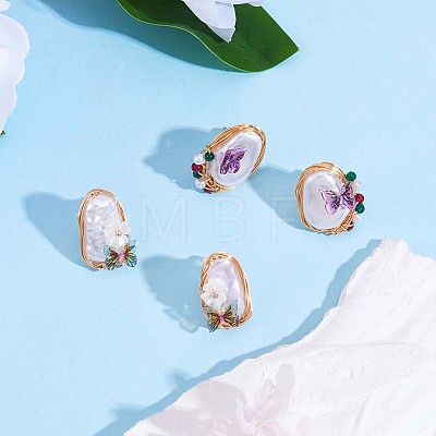 Shell Pearl with Acrylic Butterfly Stud Earrings JE972A-1