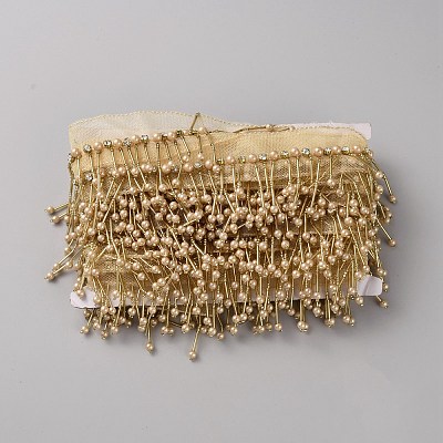 Polyester & Glass Rhinestone & Imitation Pearl Beaded Tassel Ribbon DIY-WH20076-47D-1