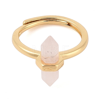 Double Pointed Hexagonal Prism Natural Rose Quartz Adjustable Rings for Women RJEW-G327-01G-04-1