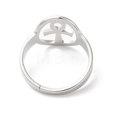 304 Stainless Steel Hollow Ankh Corss Adjustable Ring for Women RJEW-K245-39P-1