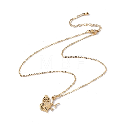 Initial Letter with Butterfly Pendant Necklace NJEW-C026-01G-F-1