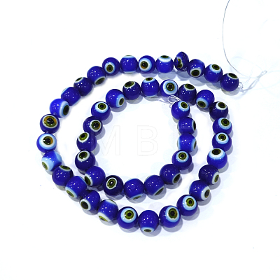 Handmade Evil Eye Lampwork Round Bead Strands X-LAMP-L055-8mm-25-1