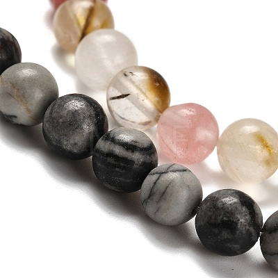 Natural Wood Lace Stone/Blue Spot Jasper/Black Netstone/Opal/Cherry Blossom Glass Beads Strands G-P562-C-02-1