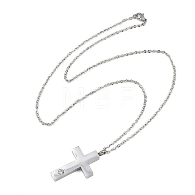 304 Stainless Steel Pave Clear Cubic Zirconia Cross Pendant Pet Urn Ashes Necklaces NJEW-S455-07P-1