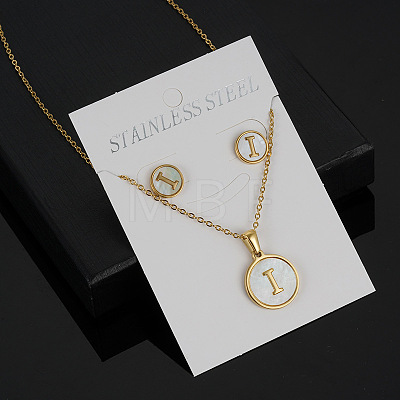 304 Stainless Steel with Natural Shell Pendant Necklaces & Stud Earrings Sets FS-WG5FD70-09-1