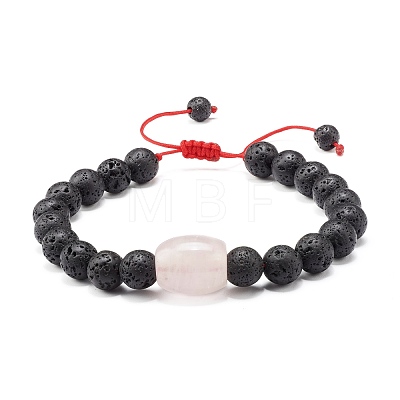 Natural Morganite & Rose Quartz & Lava Rock Braided Bead Bracelets Set for Girl Women BJEW-JB06972-02-1