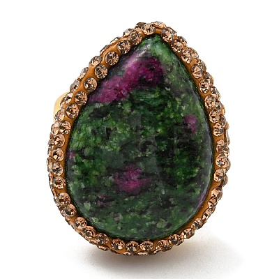 Natural Ruby in Zoisite Teardrop Adjustable Ring with Rhinestone RJEW-D005-08G-1