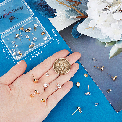 20Pcs 2 Colors Flat Round Brass Stud Earring Finding KK-BBC0013-38-1