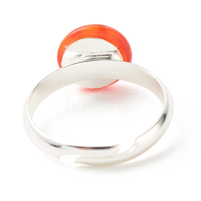 Flower Flat Round Millefiori Glass Adjustable Ring RJEW-JR00407-1