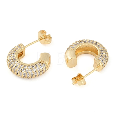 Brass Pave Clear Cubic Zirconia Stud Earrings for Women EJEW-S225-11G-01-1