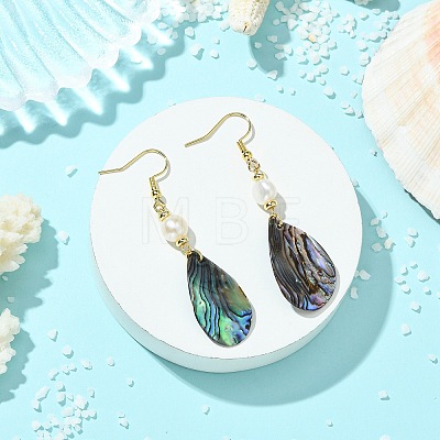 Natural Abalone Shell/Paua Shell Dangle Earrings EJEW-JE07434-01-1