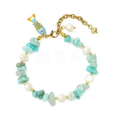 Brass Enamel Fish Charm Bracelets BJEW-JB14062-01-1