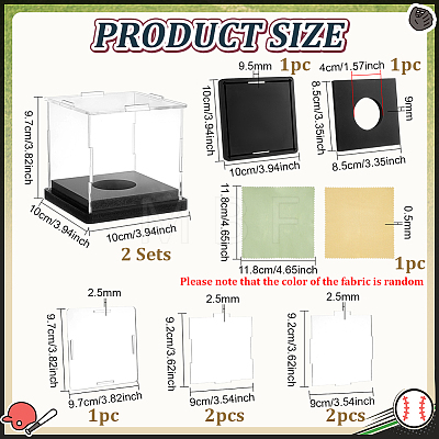 Transparent Acrylic Tennis Display Cases with Black Base ODIS-WH0030-299-1