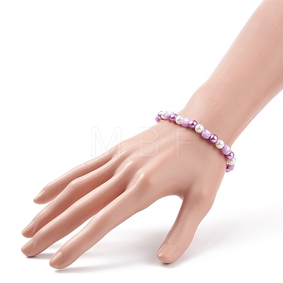 Acrylic Heart & Glass Pearl Beaded Stretch Bracelet for Women BJEW-JB08393-1