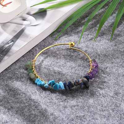 Natural & Synthetic Mixed Stone Chips Beads Bangles BJEW-JB05651-01-1