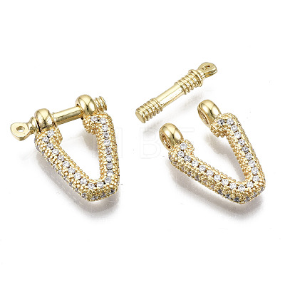 Brass Micro Pave Clear Cubic Zirconia D-Ring Anchor Shackle Clasps ZIRC-S066-048-NF-1
