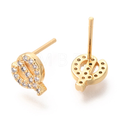 Brass Micro Pave Clear Cubic Zirconia Stud Earrings EJEW-O103-19G-1