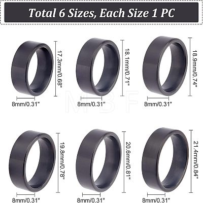 Unicraftale 6Pcs 6 Size Ion Plating(IP) 304 Stainless Steel Plain Band Finger Ring for Men Women RJEW-UN0001-25-1